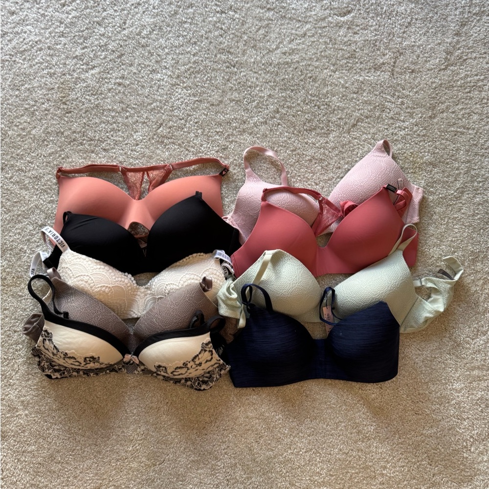 Victoria's Secret Black and Pink Lace Trim Push-Up Bras
